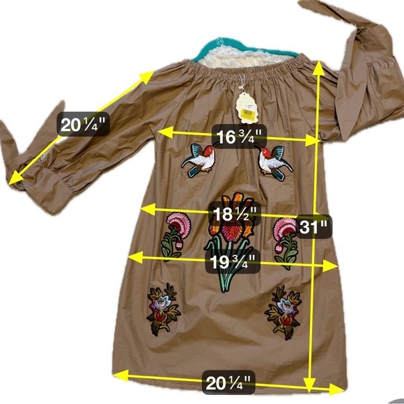 Velzera Gold Embroidered Tunic Dress Floral Birds Boho Peasant Artisan Large - Picture 4 of 8